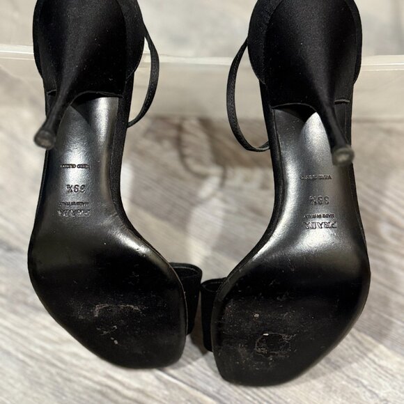 Prada Black Strappy Satin Logo Heels - Picture 6 of 7